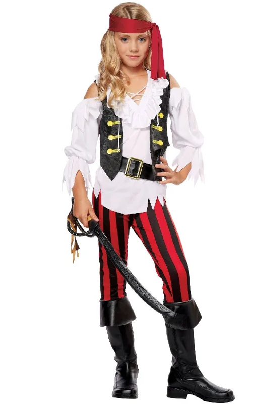 Posh Striped Pirate Girls Fancy Dress Costume