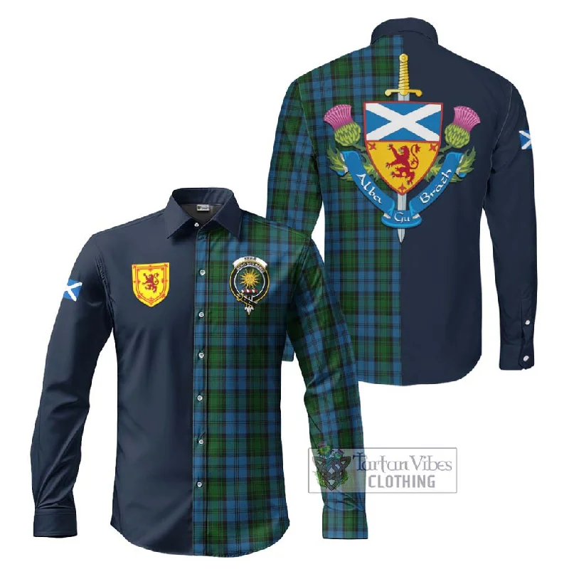 Kerr Hunting Tartan Long Sleeve Button Shirt Alba with Scottish Lion Royal Arm Half Style