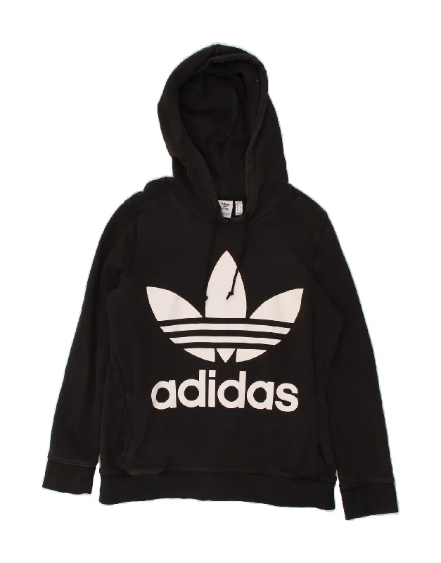 ADIDAS Womens Graphic Hoodie Jumper UK 12 Medium  Black Cotton Mohair sweaters