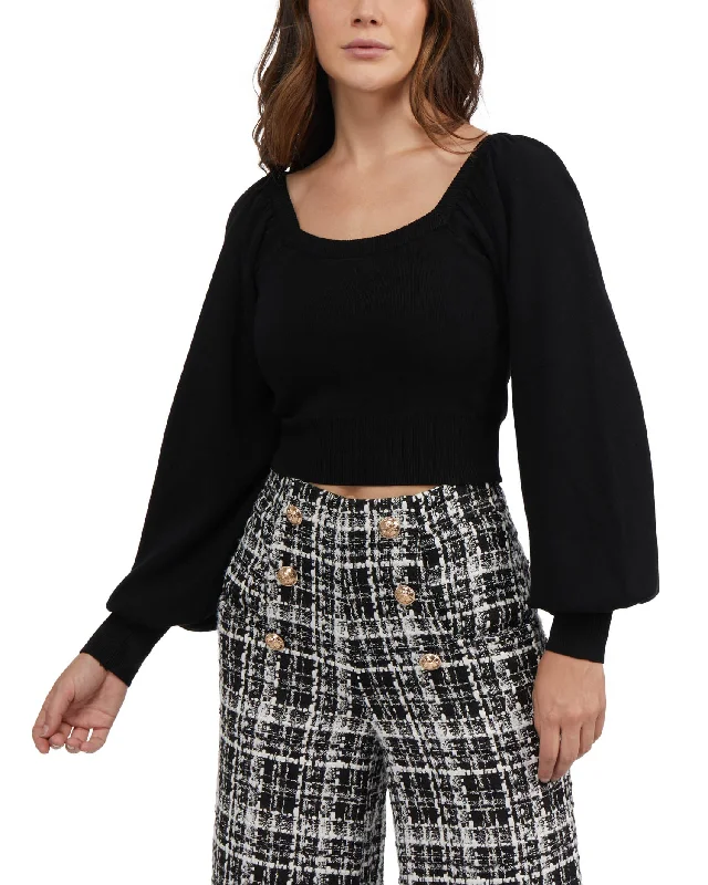 Bebe Women's Button Front Puff Sleeve Sweater Date night sweaters