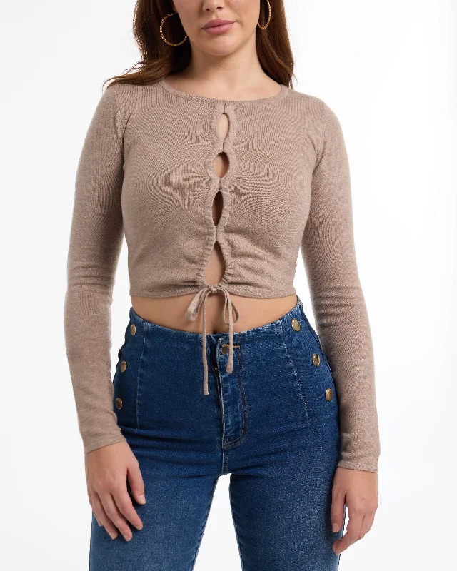 BEBE Women's Heathered Front Tie Sweater Moisture-wicking sweaters
