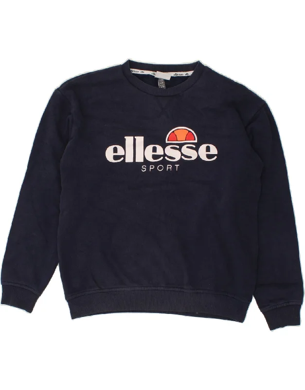 ELLESSE Womens Oversized Graphic Sweatshirt Jumper UK 10 Small Navy Blue Best sweaters for cozy nights