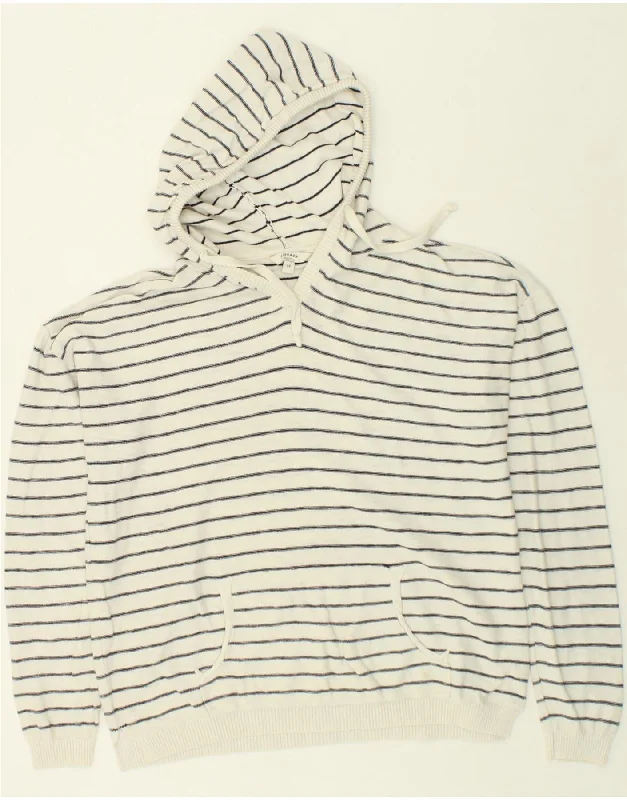 FAT FACE Womens Hoodie Jumper UK 14 Large White Striped Cotton Columbia sweaters