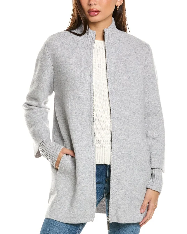 Forte Cashmere Doubleknit Zip Mock Wool & Cashmere-Blend Cardigan Luxury sweaters