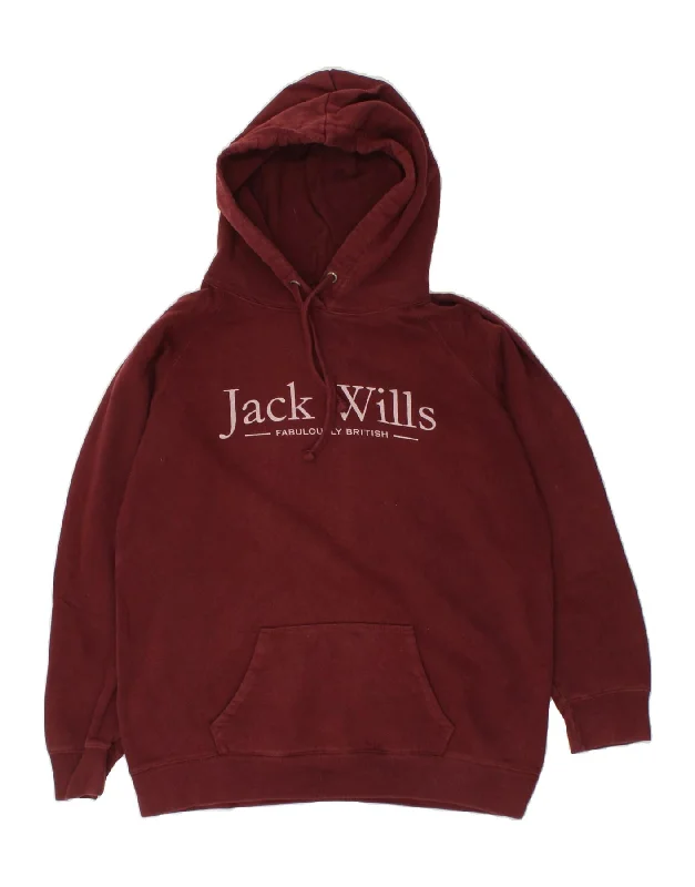 JACK WILLS Womens Graphic Hoodie Jumper UK 14 Large  Burgundy Cotton Formal sweaters