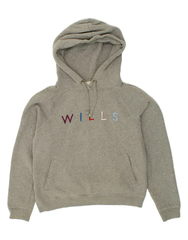 JACK WILLS Womens Oversized Graphic Hoodie Jumper UK 1O Small Grey Cotton Weekend sweaters