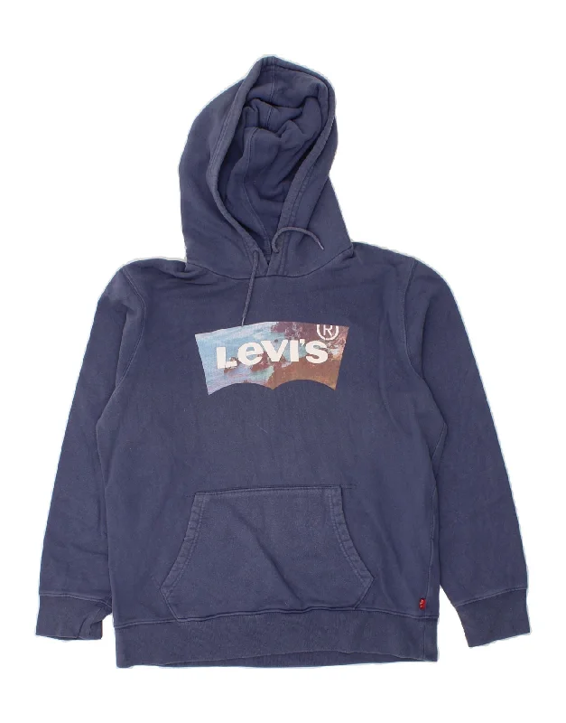 LEVI'S Womens Oversized Graphic Hoodie Jumper UK 10 Small Navy Blue Cotton Layering sweaters LEVI'S Womens Oversized Graphic Hoodie Jumper UK 10 Small Navy Blue Cotton Layering sweaters