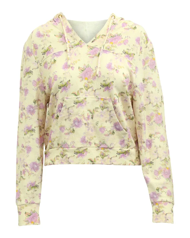 Love Shack Fancy Kirby Floral Print Distressed Hoodie in Cream Cotton Best everyday sweaters Love Shack Fancy Kirby Floral Print Distressed Hoodie in Cream Cotton Best everyday sweaters