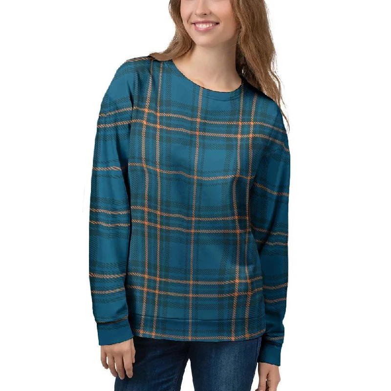 Navy Blue Plaid Tartan Women's Sweatshirt Adidas sweaters