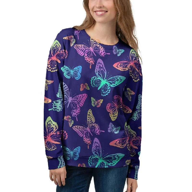 Neon Butterfly Print Women's Sweatshirt Travel-friendly sweaters