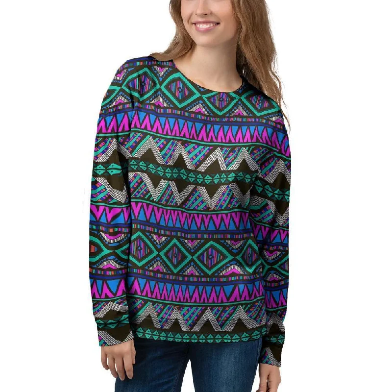 Neon Color Indian Aztec Trippy Women's Sweatshirt Lightweight sweaters