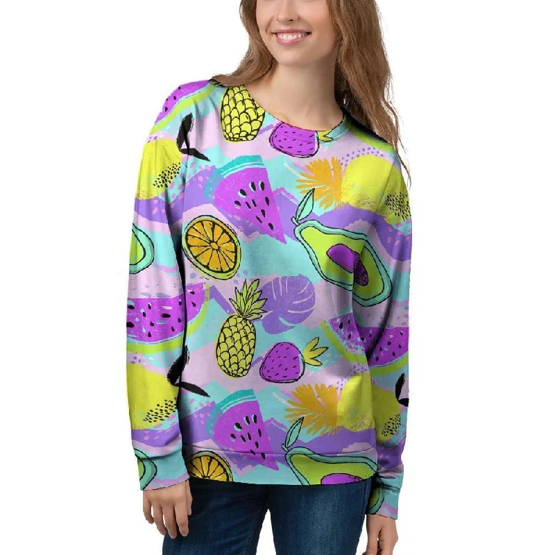 Neon Mix Fruit Pineapple Hawaiian Print Women's Sweatshirt Cozy knit sweaters for winter Neon Mix Fruit Pineapple Hawaiian Print Women's Sweatshirt Cozy knit sweaters for winter