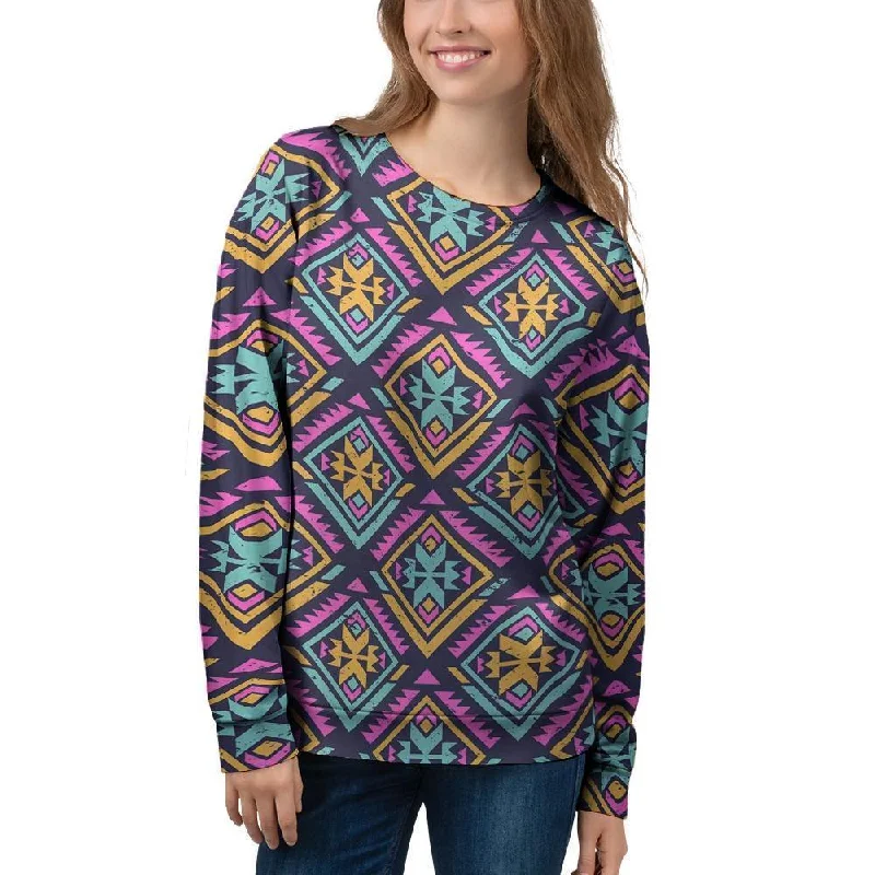 Neon Multicolor Ethic Aztec Grunge Print Women's Sweatshirt Women's fashion sweaters sale Neon Multicolor Ethic Aztec Grunge Print Women's Sweatshirt Women's fashion sweaters sale