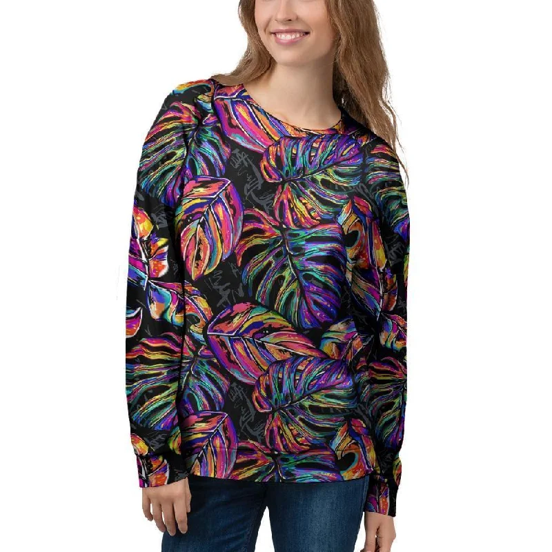 Neon Multicolor Palm Leaf Print Women's Sweatshirt Best sweaters for formal occasions Neon Multicolor Palm Leaf Print Women's Sweatshirt Best sweaters for formal occasions