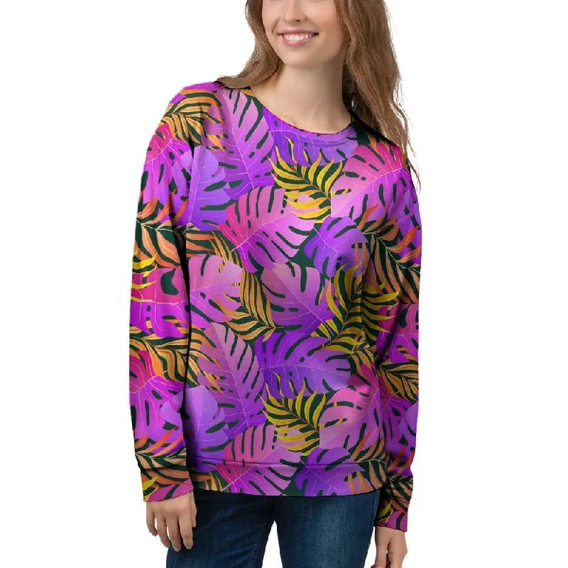 Neon Palm Leaf Edm Print Women's Sweatshirt Best sweaters for hiking
