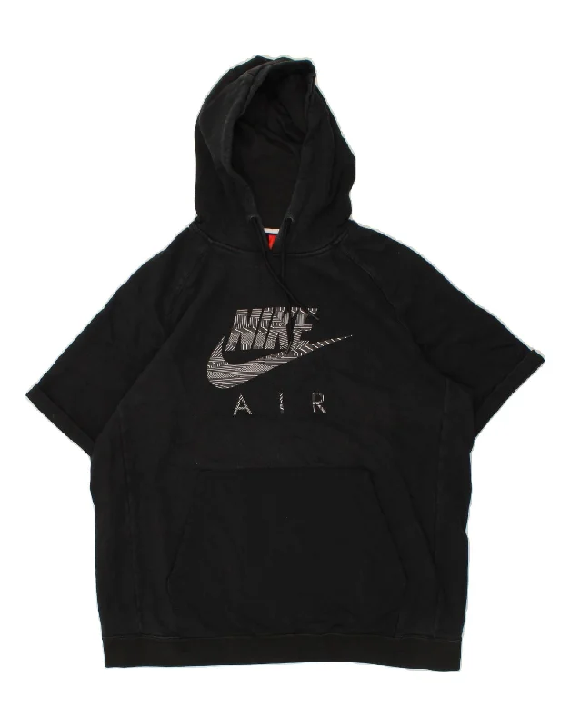 NIKE Womens Oversized Graphic Short Sleeve Hoodie Jumper UK 16 Large Black Best sweaters for work