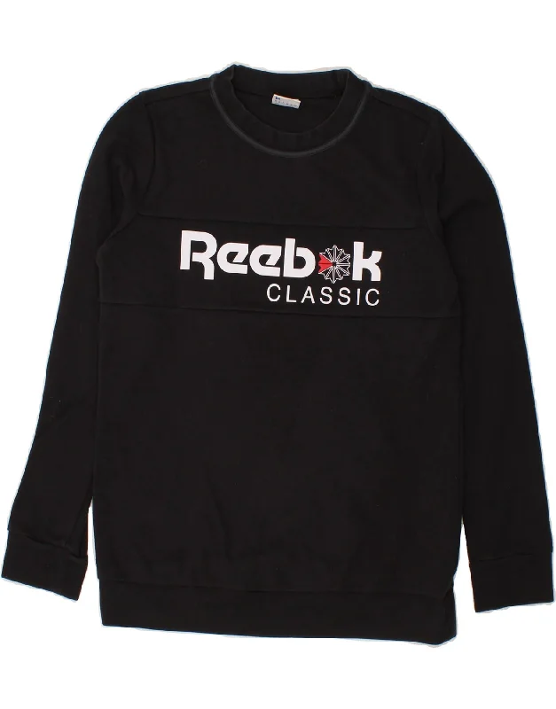 REEBOK Womens Classic Graphic Sweatshirt Jumper UK 12/14 Medium Black Fall sweaters