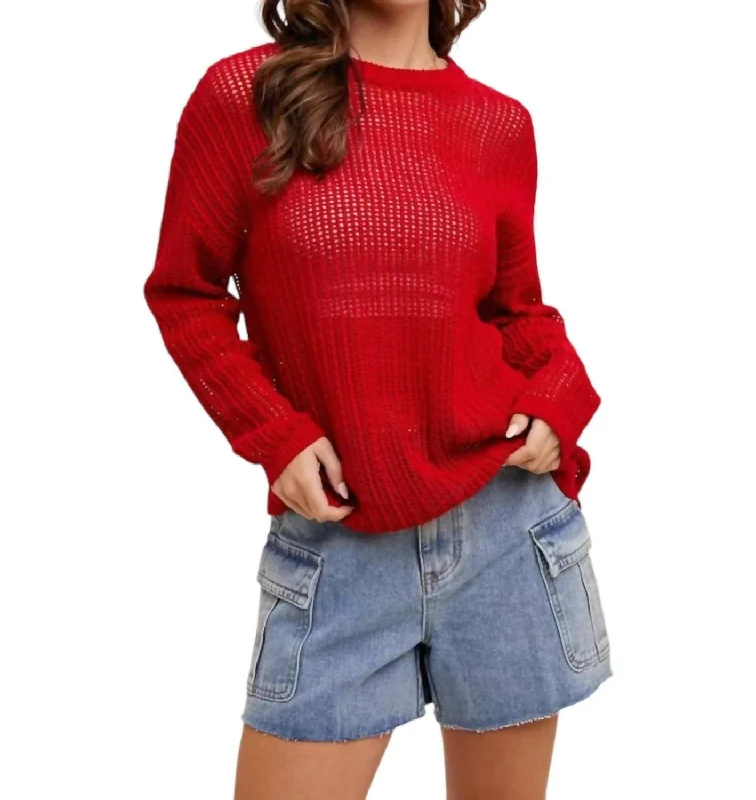 Rolly Open Knit Sweater In Red Winter sweaters