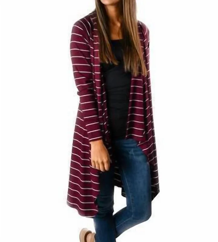 Stripe Waterfall Cardigan In Maroon Kids' sweaters