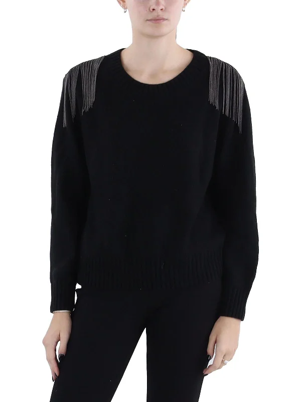 Sympatico Womens Fringe Crewneck Pullover Sweater Best sweaters for travel