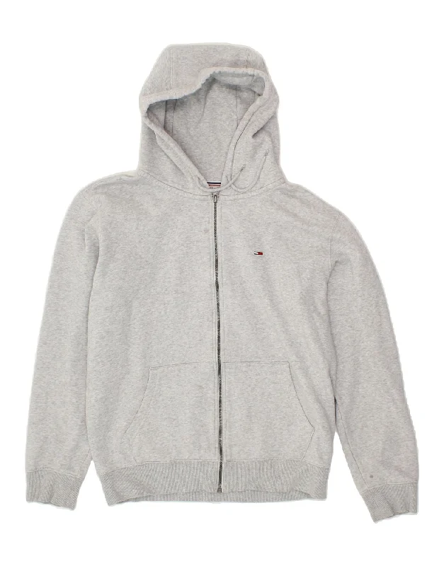 TOMMY HILFIGER Womens Zip Hoodie Sweater UK 16 Large Grey Cotton Zip-up sweaters
