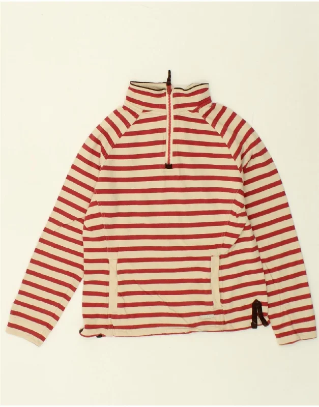 WEIRD FISH Womens Zip Neck Sweatshirt Jumper UK 8 Small Red Striped Cotton Wrinkle-resistant sweaters