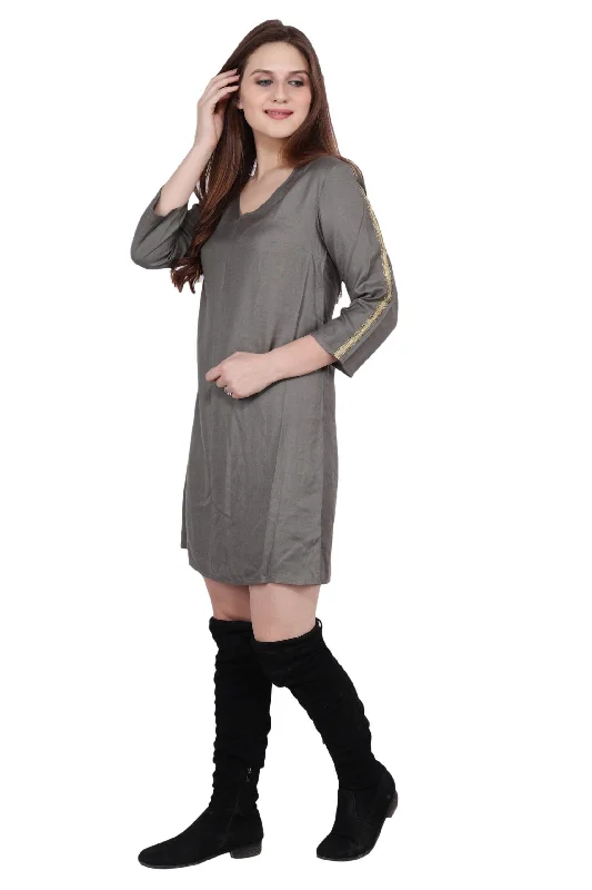 Grey Solid Dress with Lurex Best mini dresses for date night