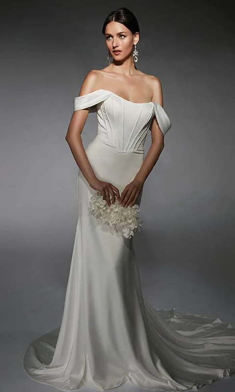 Alyce Paris 7109 - Detachable Straps Fitted Wedding Gown Off-shoulder Gown