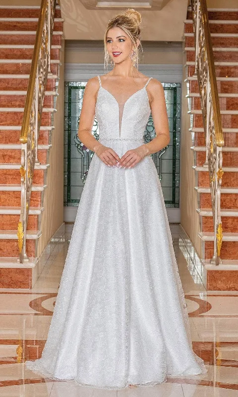 Dancing Queen 0225 - Plunging V-Neck A-Line Wedding Gown Elegant Bridal Gown