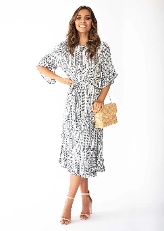 Santiago Midi Dress - Black/White Goth midi dresses