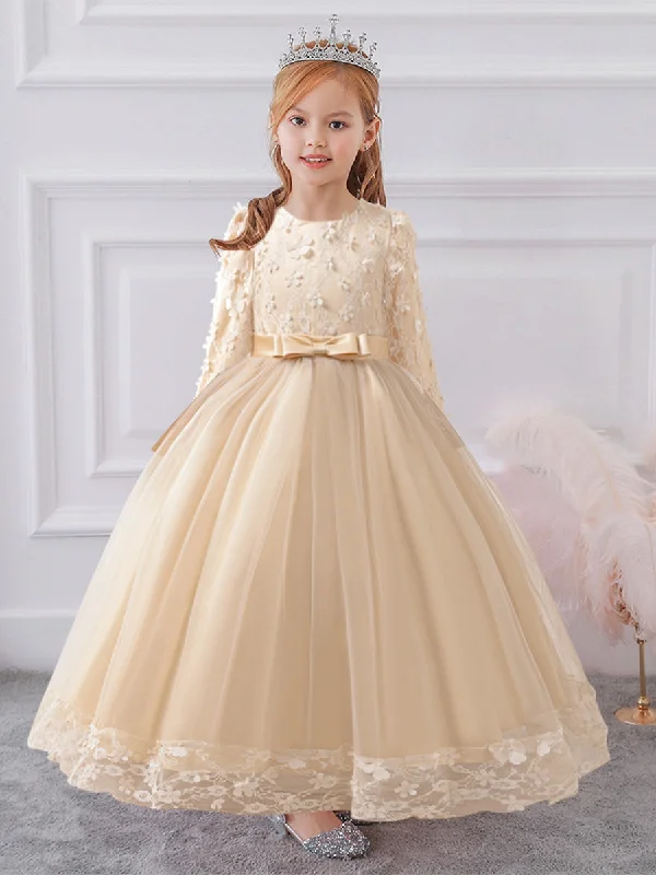 Ball Gown Scoop Long Sleeves Flower Girl Dresses with Lace Chic Maxi Dress