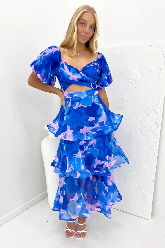Brianna Midi Dress Blue Printed Midi Outfit