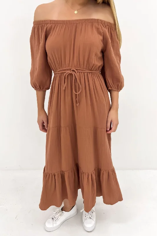 Felix Tiered Midi Dress Mocha Midi Skirt with Pockets