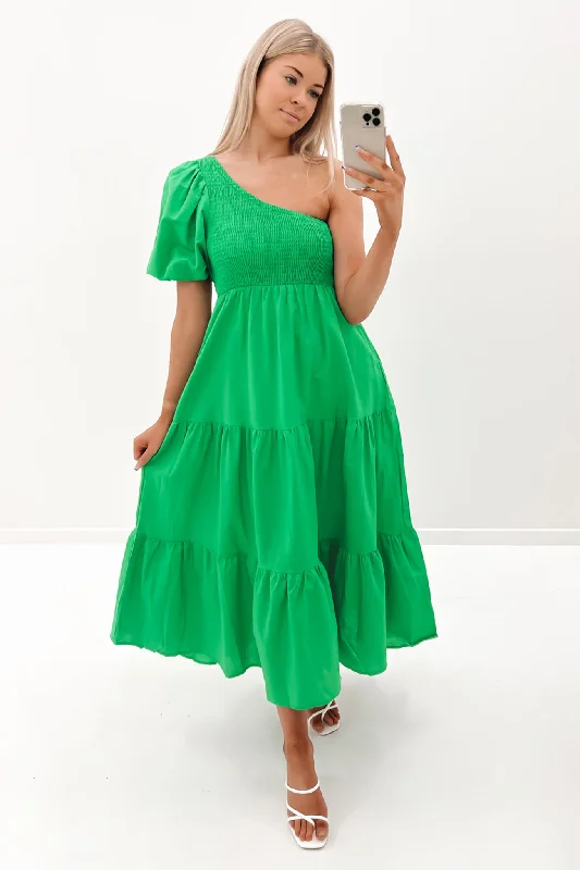 Lillie Midi Dress Green Ruffled Skirt Midi