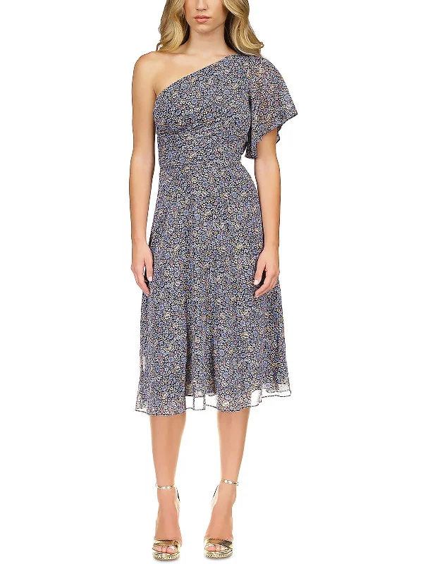 Womens Floral One Shoulder Midi Dress Sporty Midi Skirt