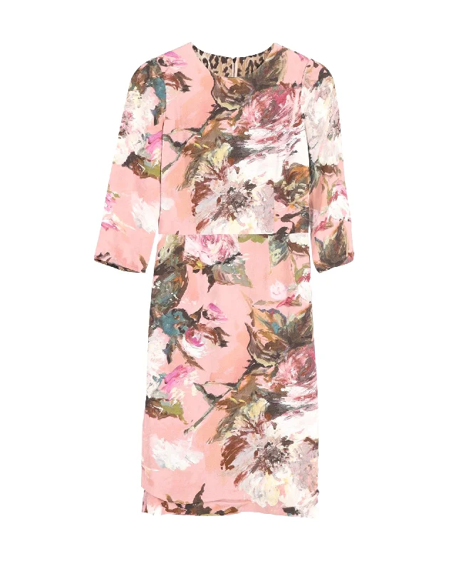Dolce & Gabbana Painted Flowers Print Knee Length Dress in Multicolor Polyester Trendy new unclassified dresses