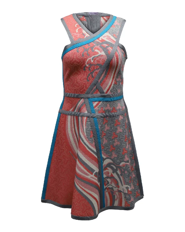 Herve Leger Eriko Tidal Wave Jacquard Dress in Multicolor Print Rayon Open-back unclassified dresses