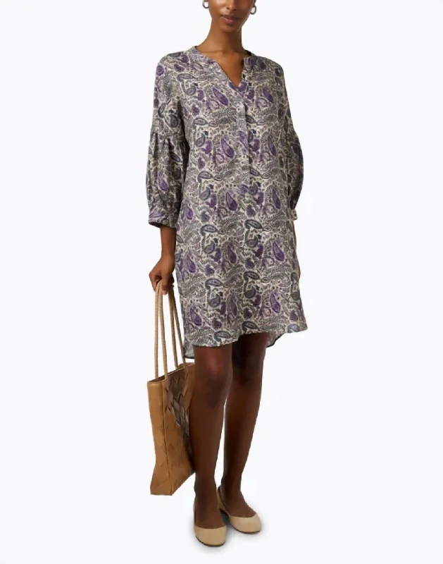 Paisley Linen Dress In Violet Printed unclassified dresses