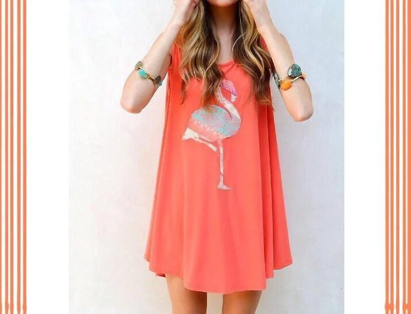 Shift Dress With Flamingo Applique In Melon Popular unclassified dresses