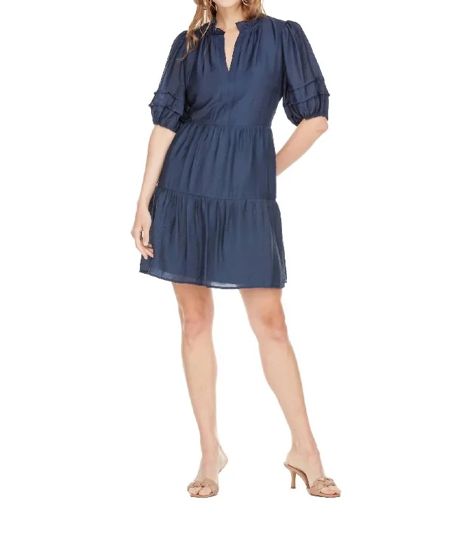 Stitched Sleeve Dress In Blue Halter unclassified dresses